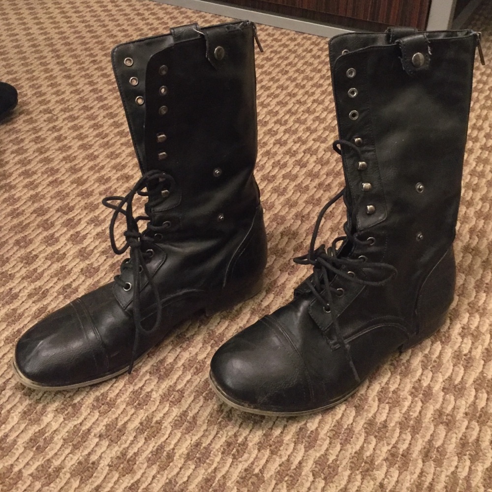 Black Combat Boots w/ Fold-over Cuff