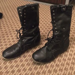 Black Combat Boots w/ Fold-over Cuff