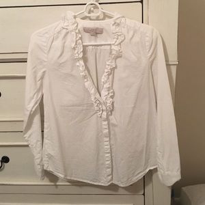 Ruffle front button down.