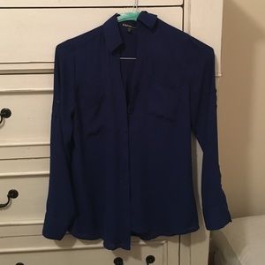 Royal blue chiffon button down.