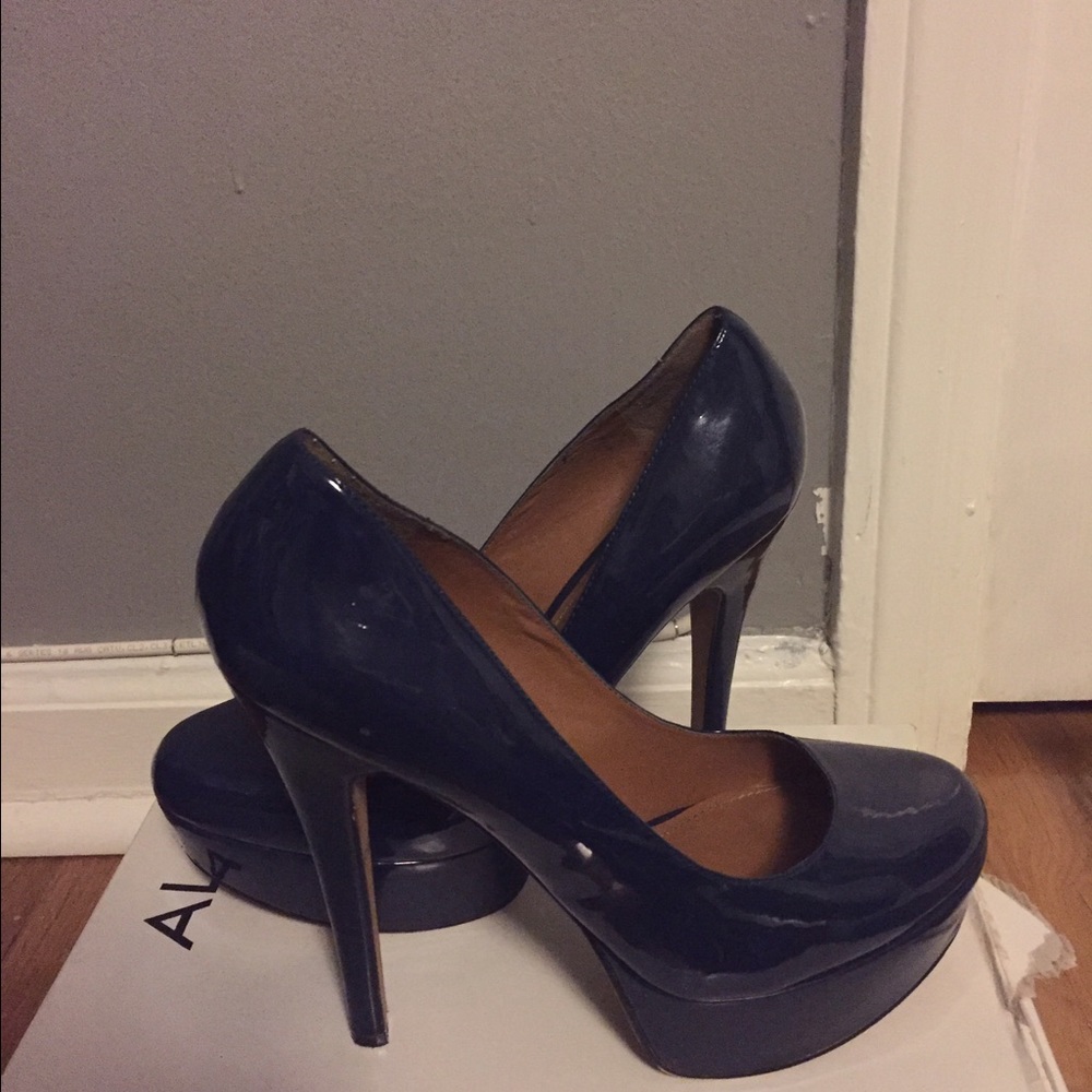 Paten leather Aldo blue shoes. Will include box