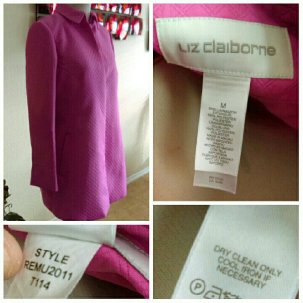 HP ⬇LizClaiborne Bright Pink Weaved Trench Coat - Picture 3 of 4