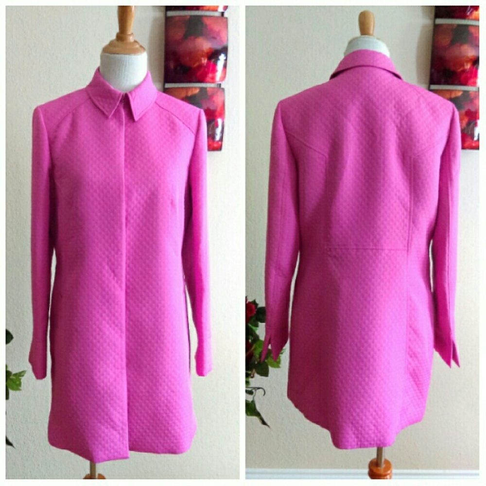 HP ⬇LizClaiborne Bright Pink Weaved Trench Coat - Picture 4 of 4