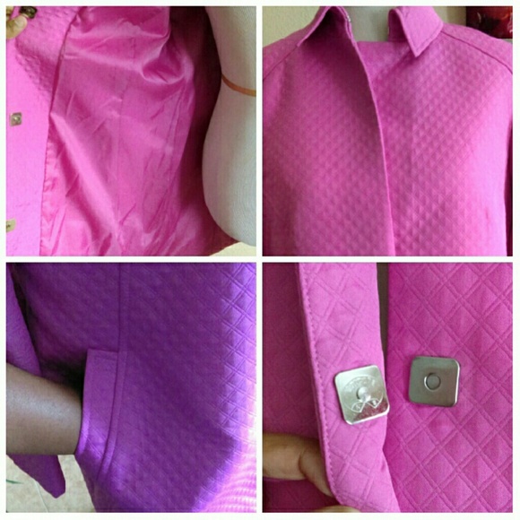 HP ⬇LizClaiborne Bright Pink Weaved Trench Coat - Picture 2 of 4