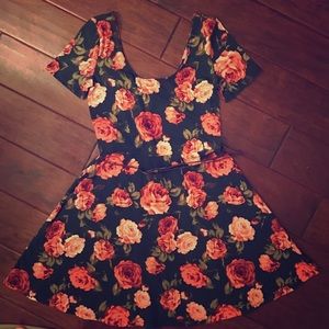 Dark green dress with pink flowers