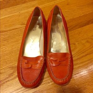 Orange leather flats