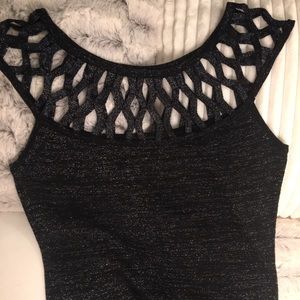 Bebe Black Glitter Sleeveless Blouse Top Shirt