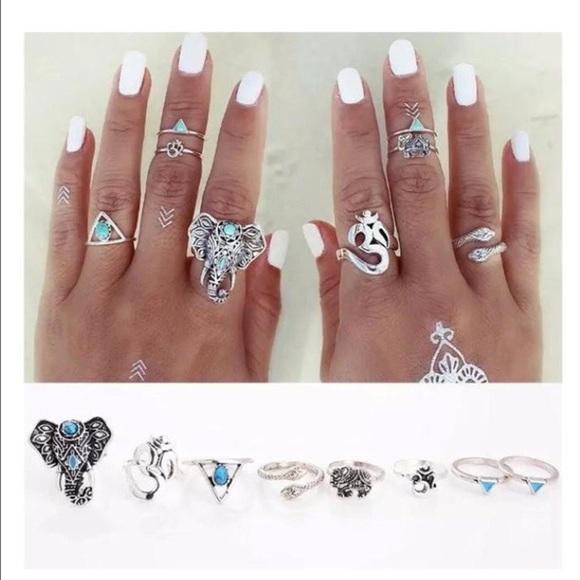 Jewelry - Set of 8 alloy rings adjustable - elephants