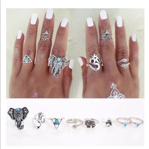 Set of 8 alloy rings adjustable - elephants