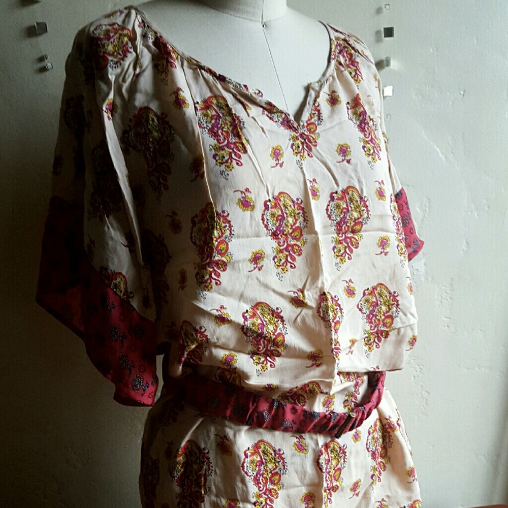 Flutter Sleeve Boho Dress India Print w/ Belt