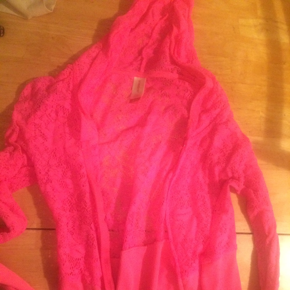 No Boundaries sm. neon pink hoodie crochet zipper