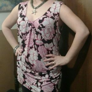 Hot Pink Floral with Indigo Blue and White Top