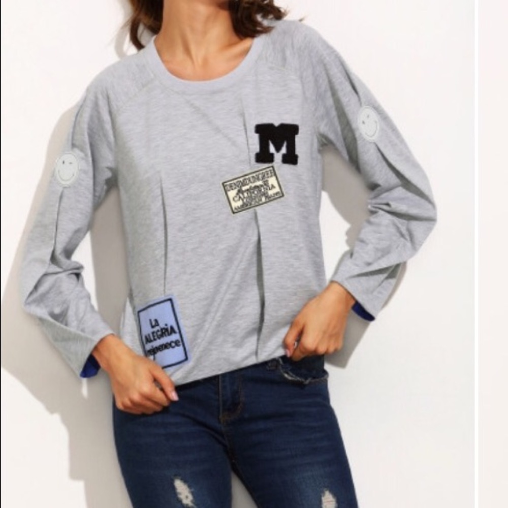 New ! Grey Patchwork Sweater M