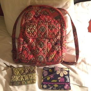 Vera Bradley backpack, passport wallet, & wallet