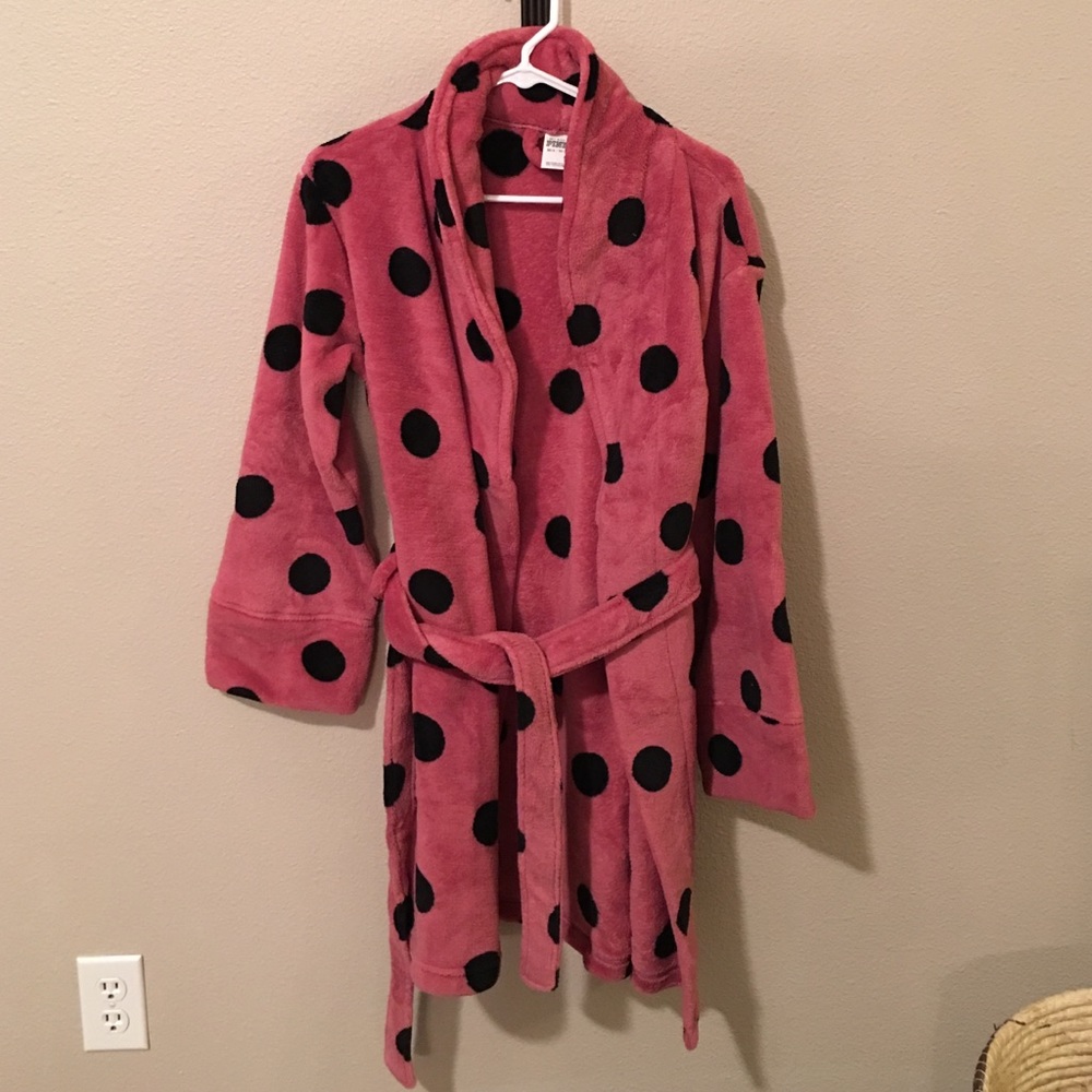 VS PINK pink and black polka dot robe