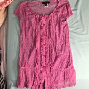 Sheer, purple button up shirt!