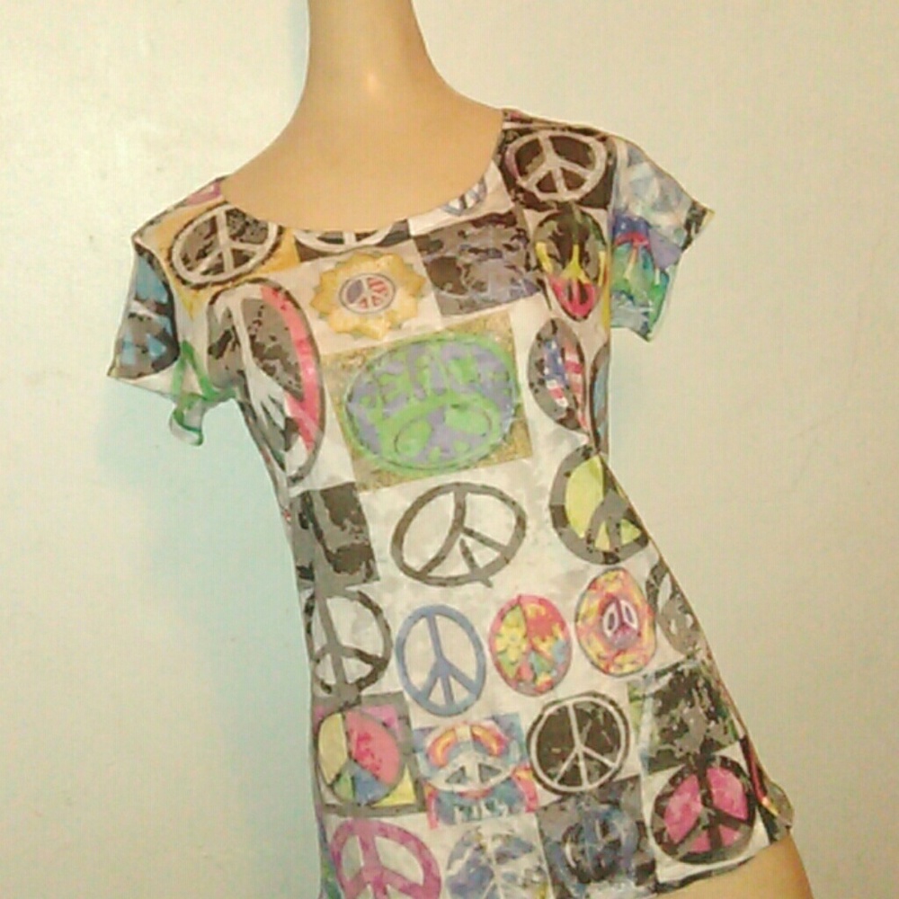 Peace Sign Multi-Colored See-Thru Top