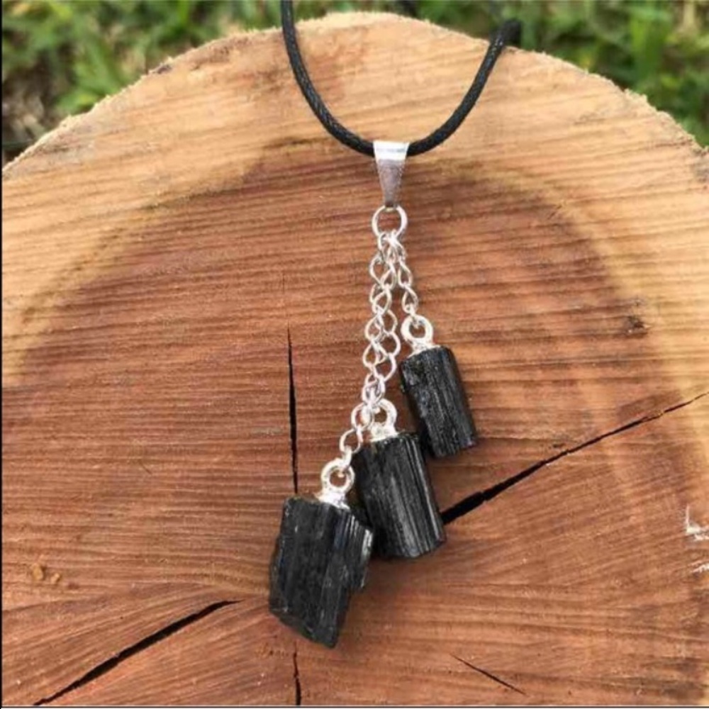Triple Black Tourmaline Crystal Necklace