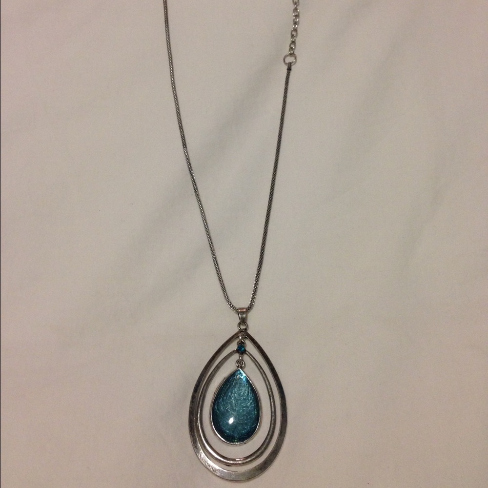 Silver teardrop necklace with teal pendant
