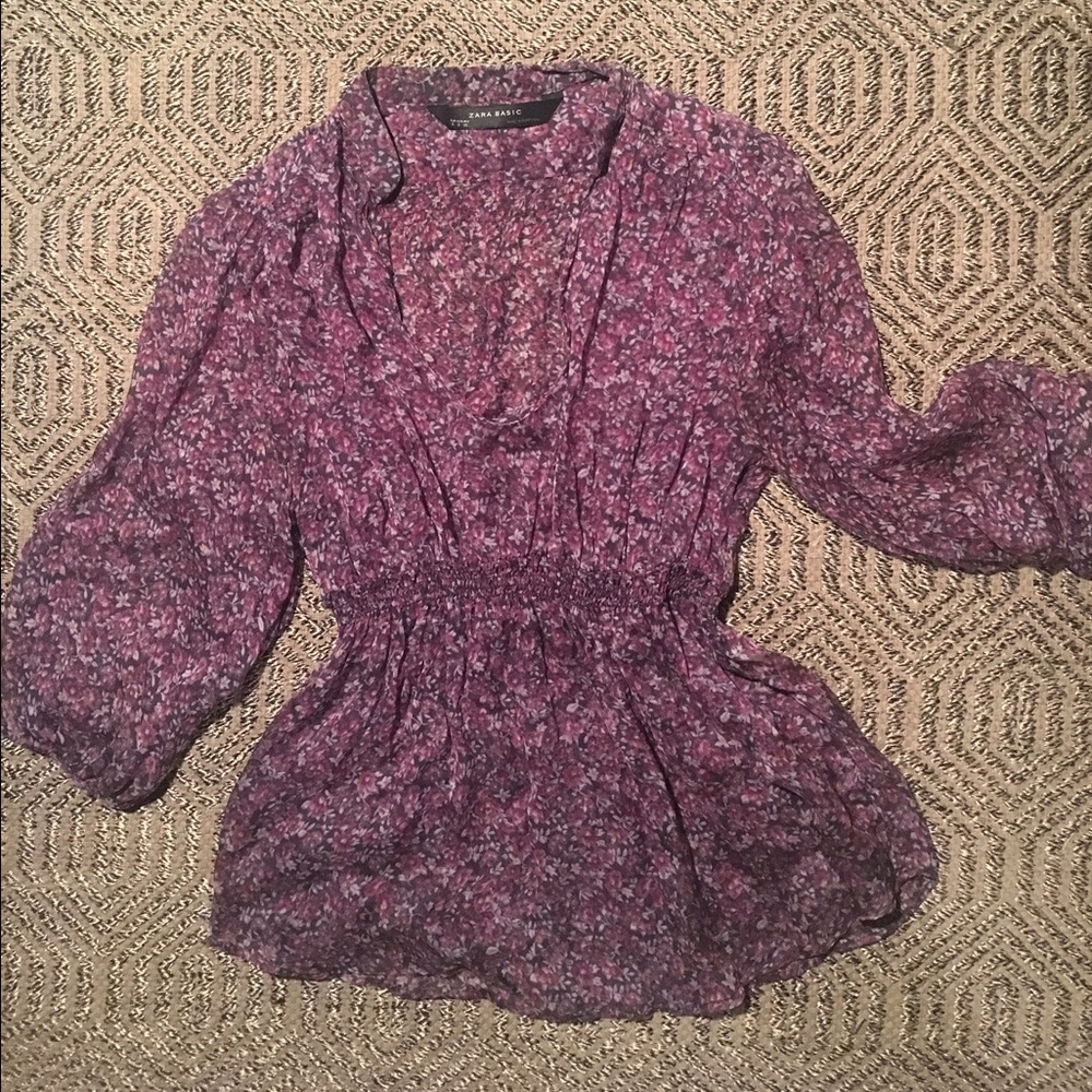 Zara purple floral silk blouse