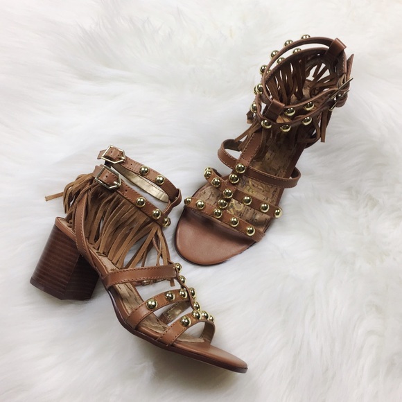 ๐ซSOLD๐ซSam Edelman Studded Fringe Heeled Sandals - Picture 3 of 5