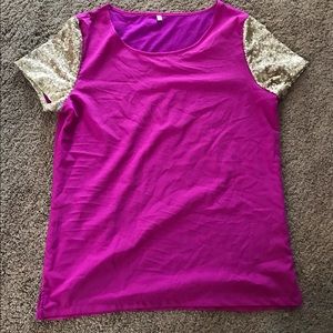 Purple Top With Sequin Sleeves