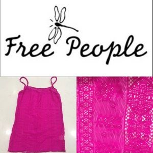 NEW FREE PEOPLE NEON PINK LACE CAMI: SMALL