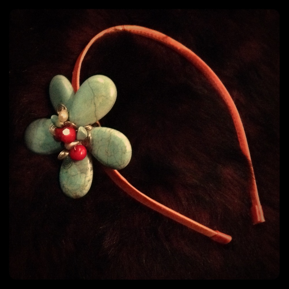Turquoise coral pearl silver headband