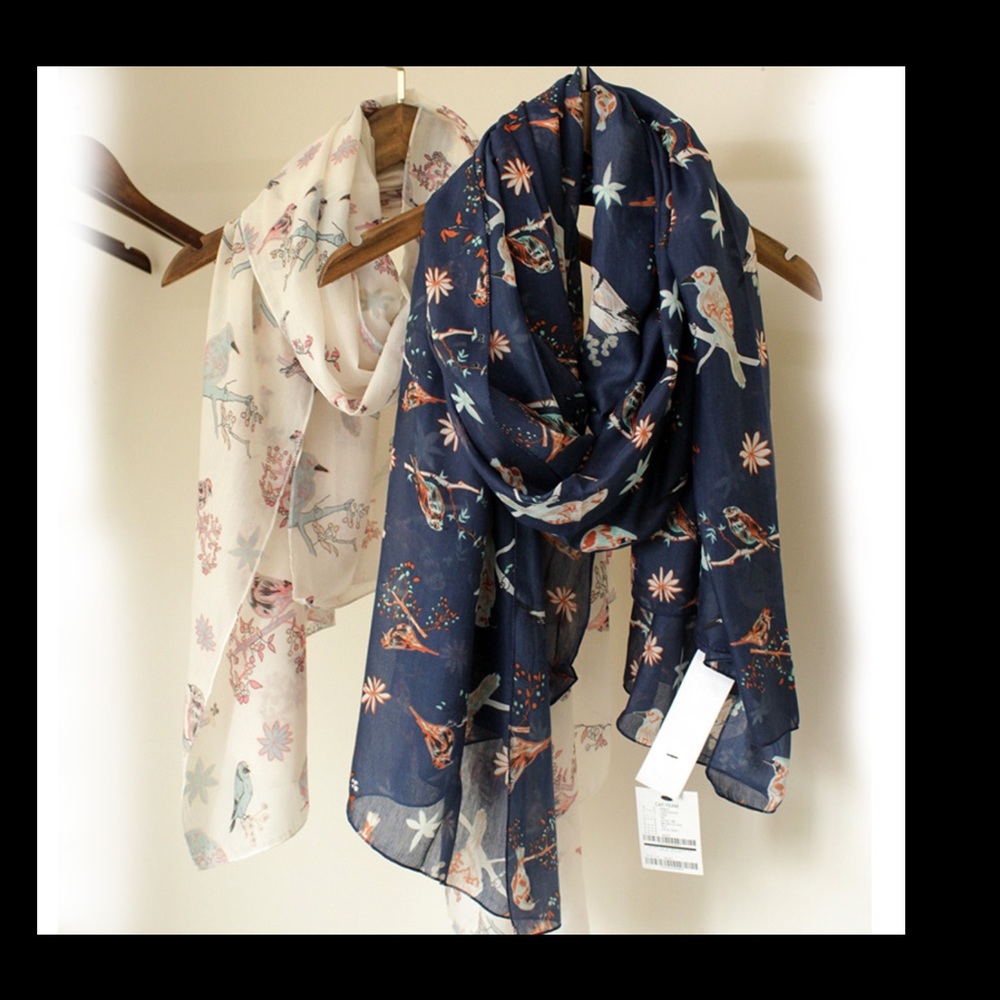 SALE!  -white and bluel Blue Bird Scarfs.