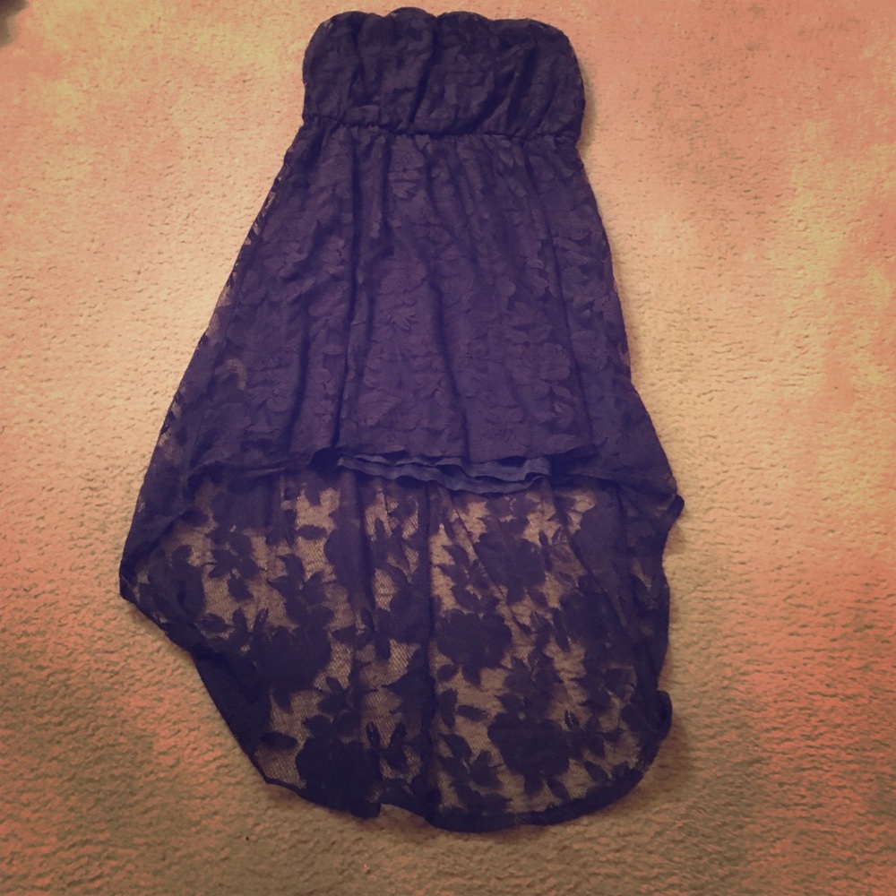 Strapless lace dress.