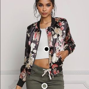 Satin like floral bomber jacket