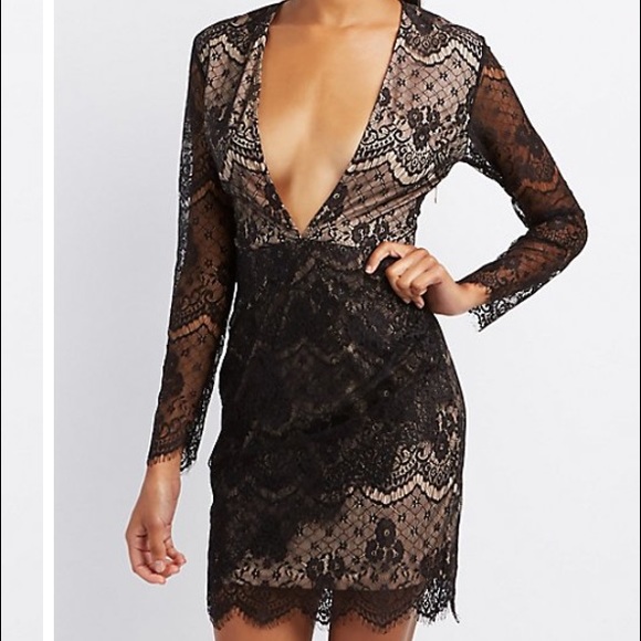 Charlotte Russe Lace Deep V Dress - Picture 3 of 4