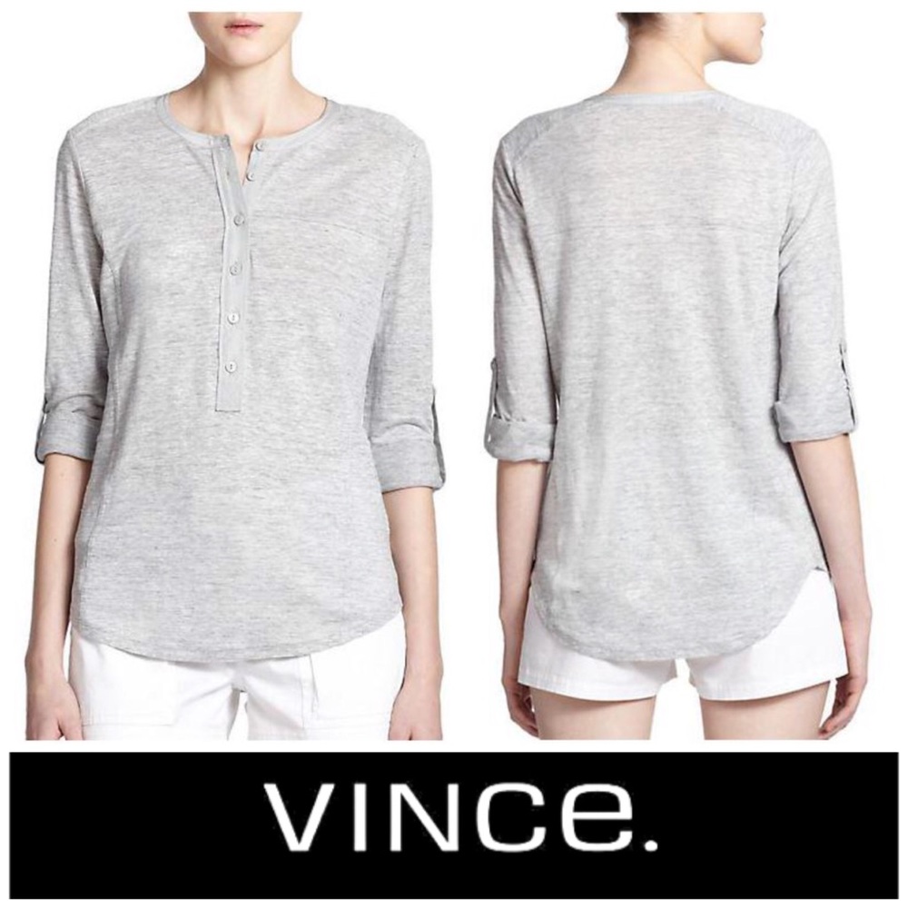 S O L D Linen Henley Top with Silk Trim - Picture 1 of 4