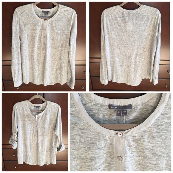 S O L D Linen Henley Top with Silk Trim - Picture 3 of 4