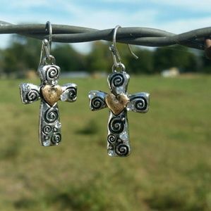 Cross and heart earrings