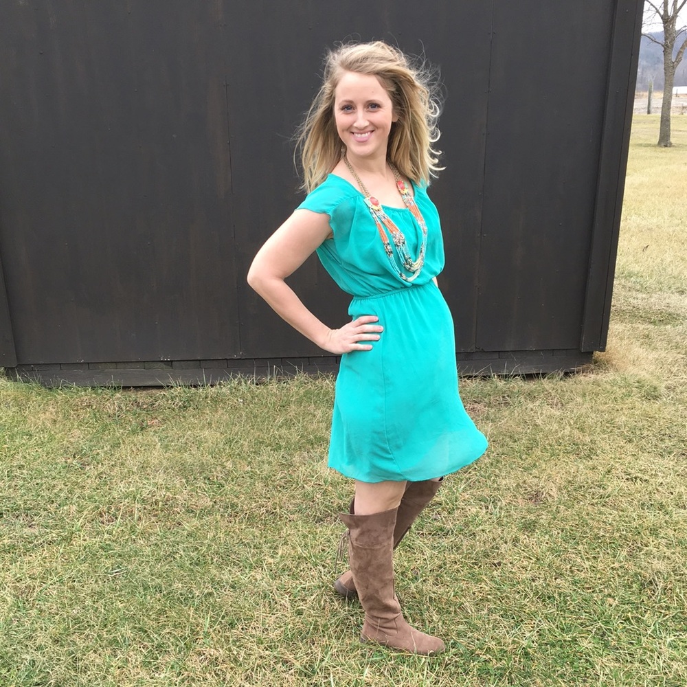 Teal Chiffon Sleeved Dress