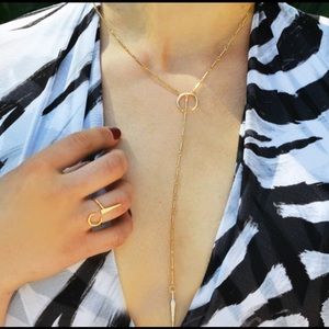Open Crescent Ring + Pave Tusk Lariat Necklace