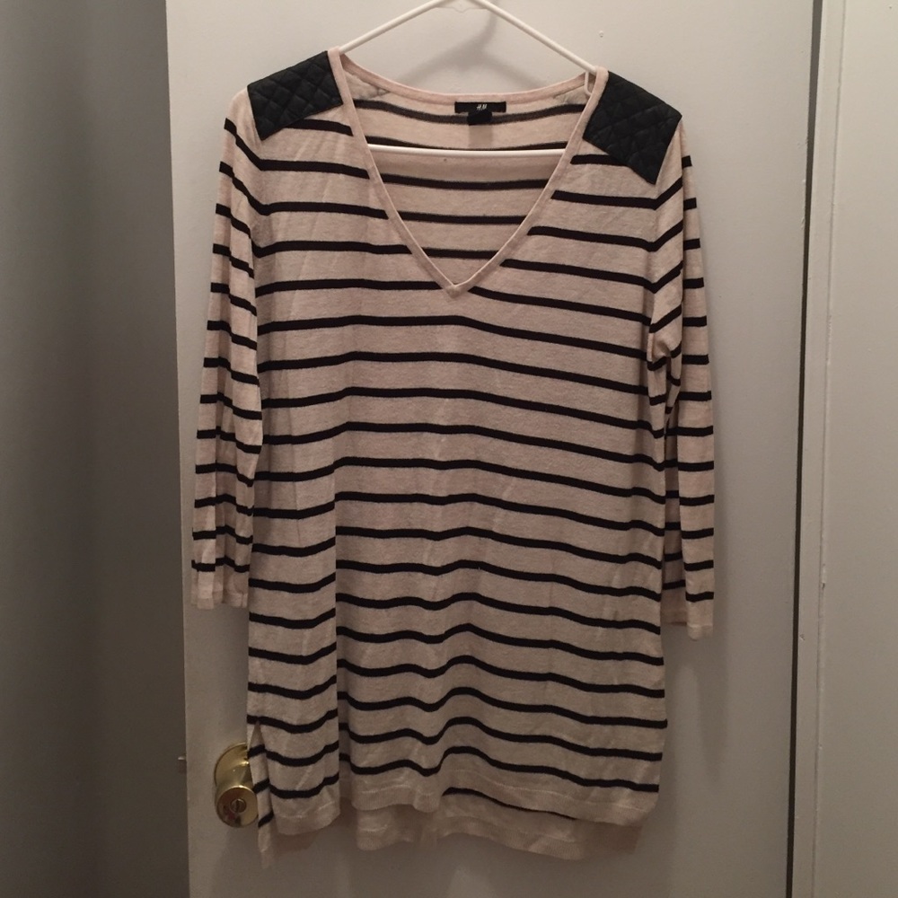 H&M Striped Sweater with Patch Detail on Shoulder