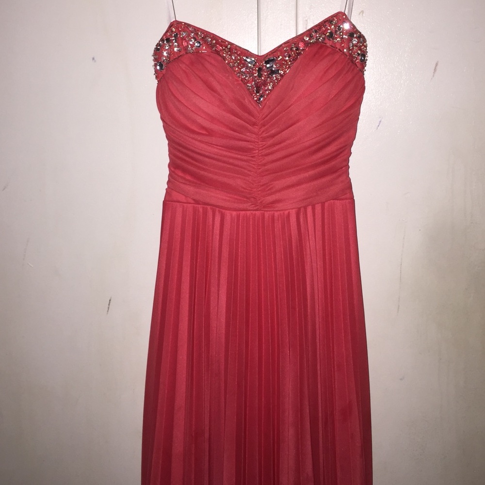 Long Strapless Hot Pink Gown