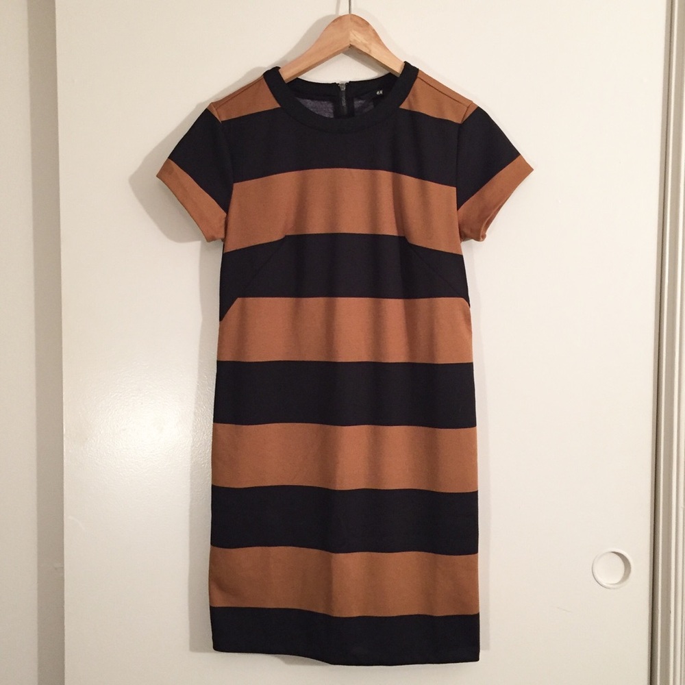 BLACK & BROWN STRIPED SHIRT DRESS