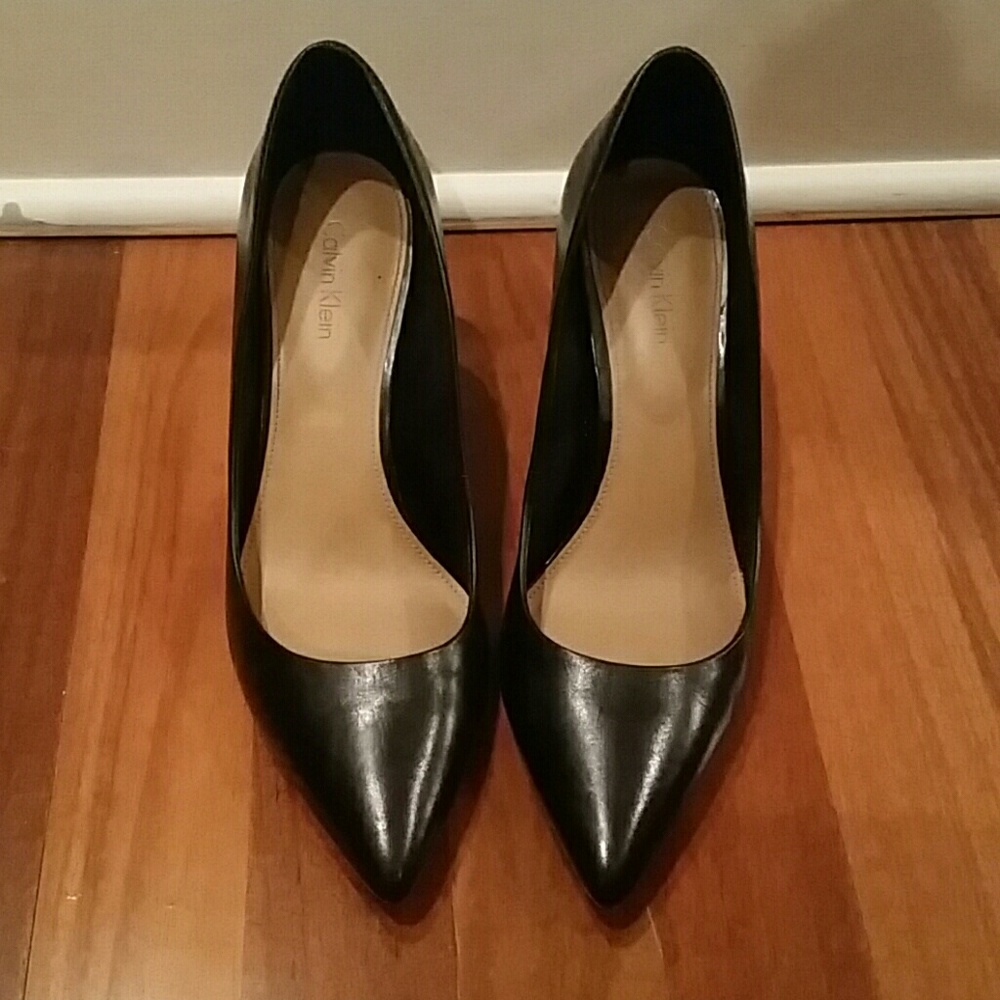 Black leather work heels