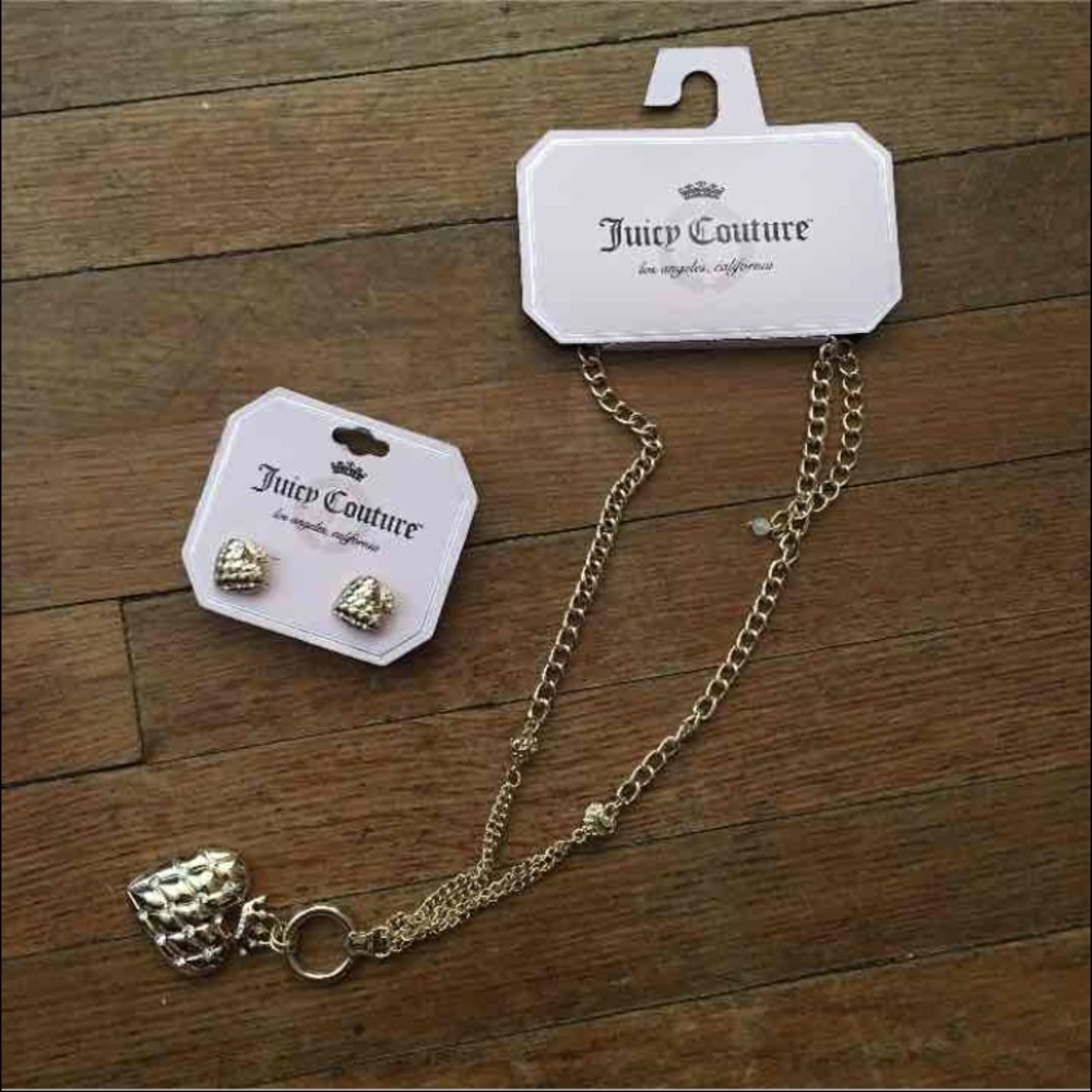 Juicy couture NWT set heart neckless earrings gold
