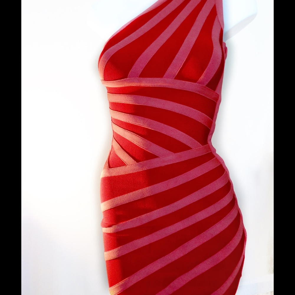 Red & coral bandage dress- one shoulder