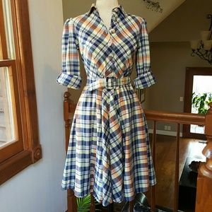 Plaid midi dress with pockets
