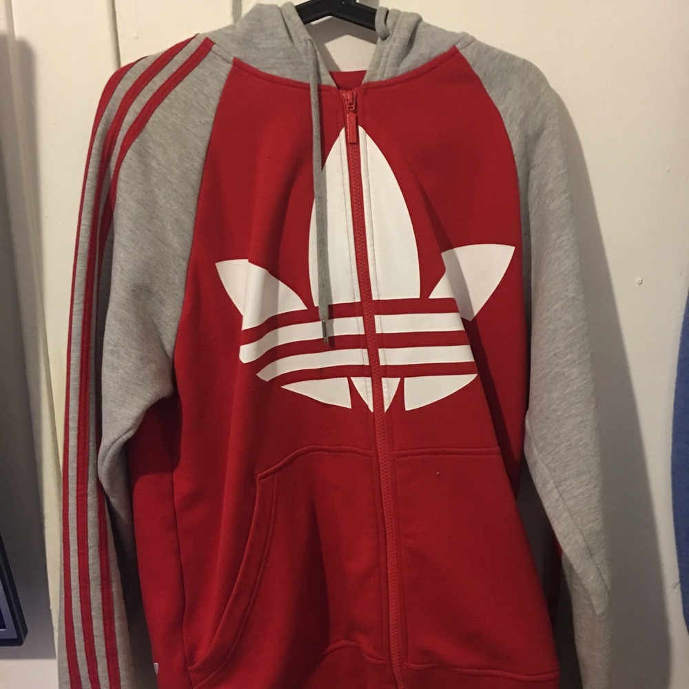 Red/white/gray adidas hoodie size Large(men)