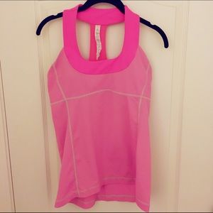 Lululemon pink striped tank top with bra  10