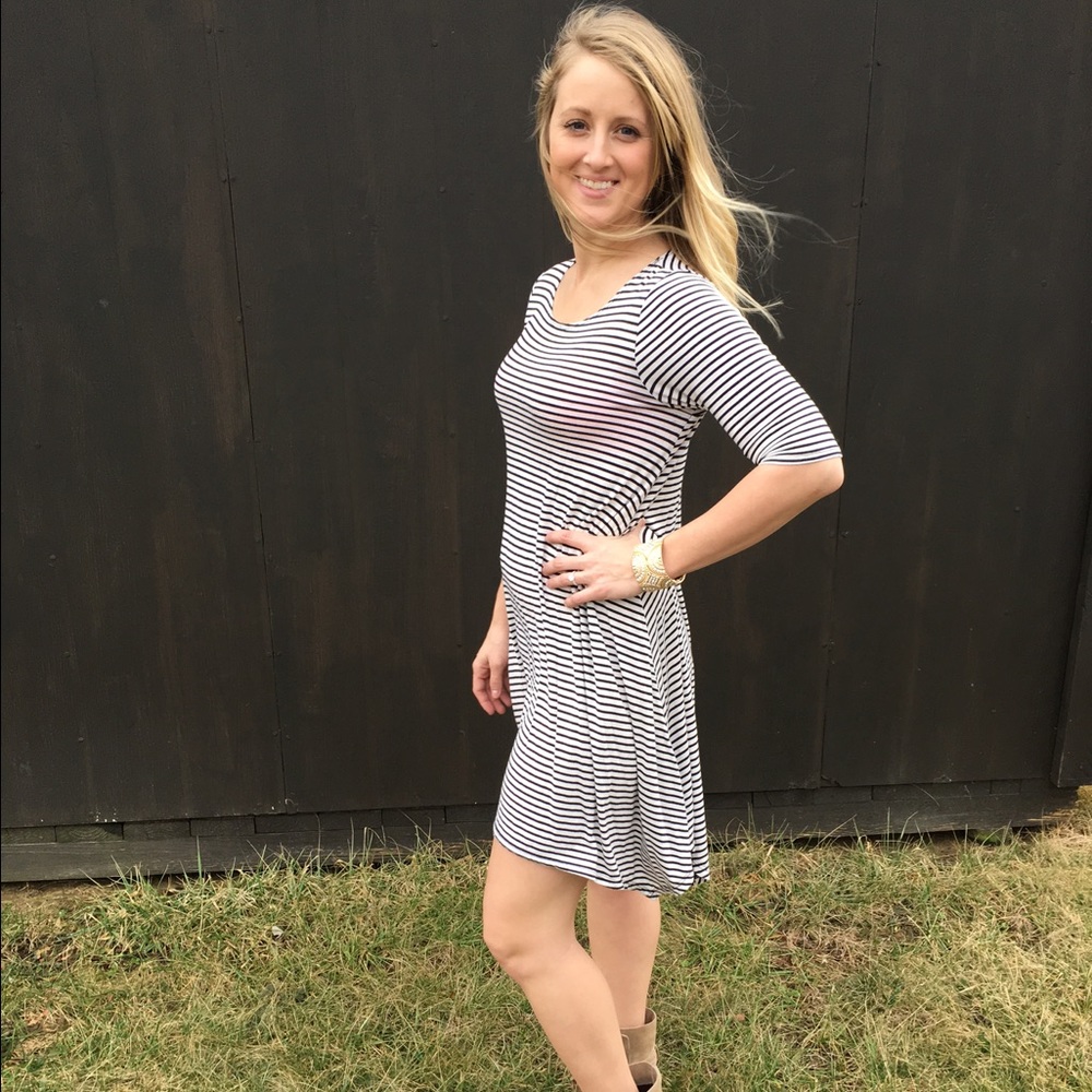 Trendy Striped 3/4 Length Sleeve Dress