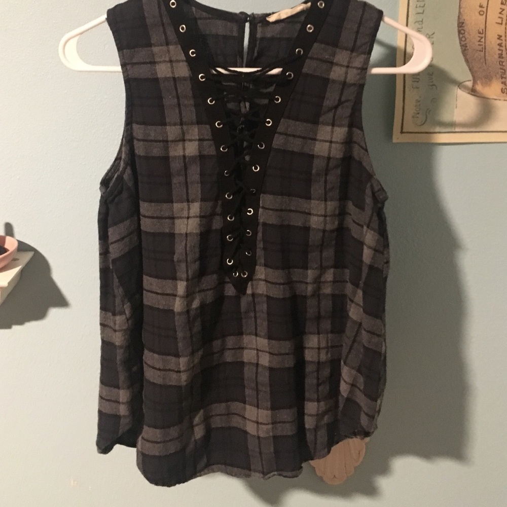 lace up plaid flannel tank