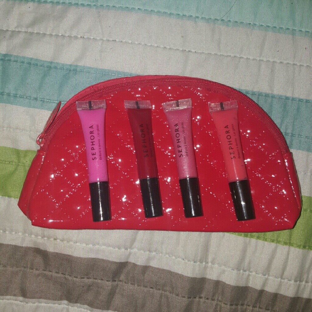 Sephora lip glosses + makeup bag