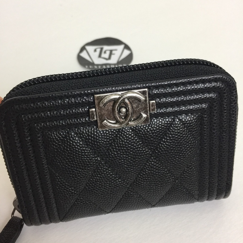Chanel Boy Zip Around Card Holder Black Caviar SHW